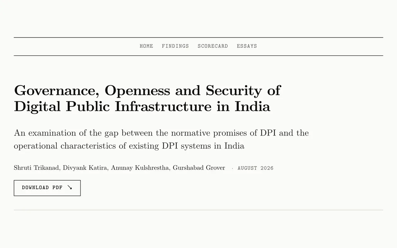 The project website for Governance, Openness and Security of Digital Public Infrastructure in India